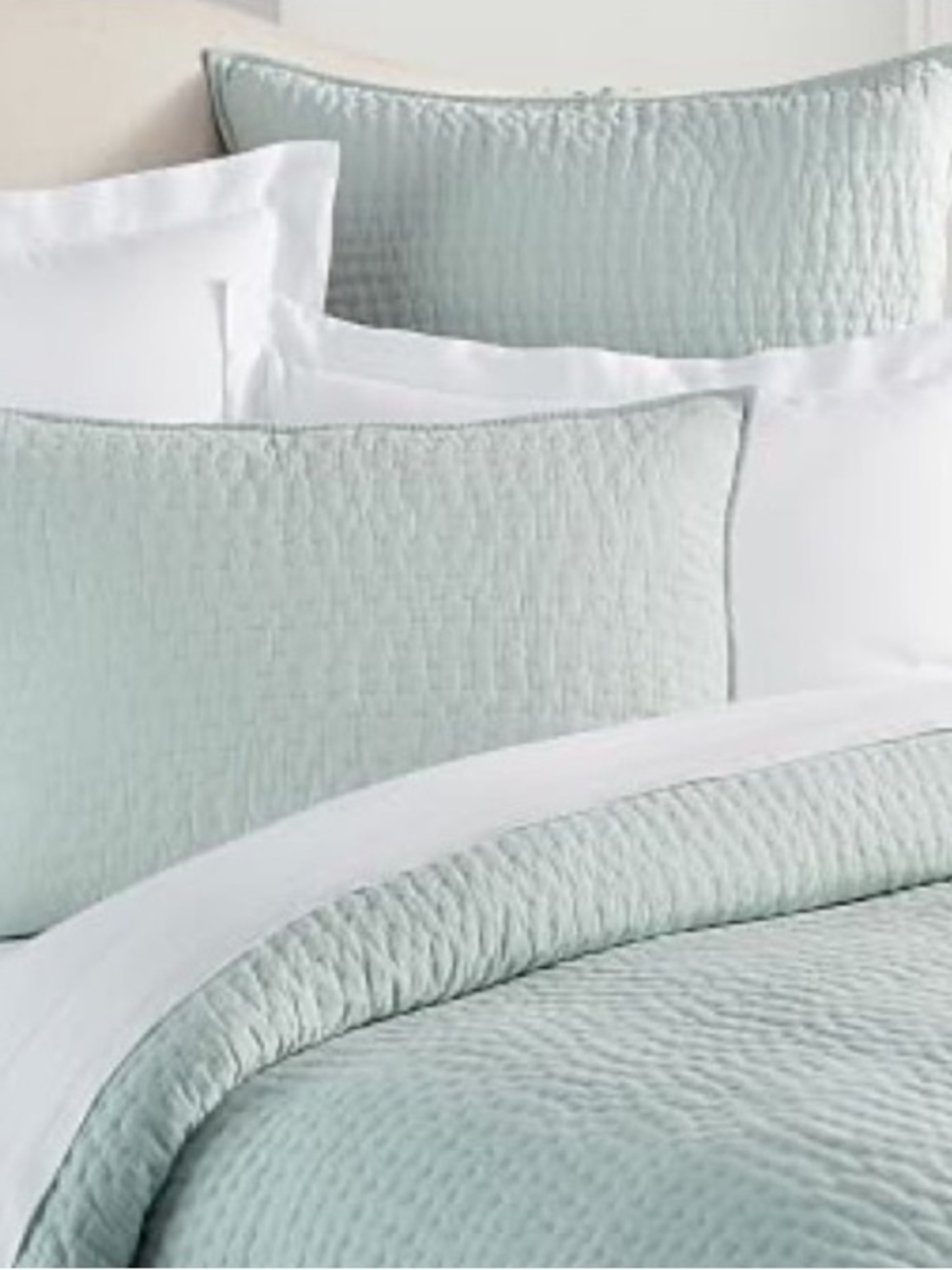 Pottery Barn Pick-Stitch Quilt Handcrafted Cotton Linen King w two euro shams